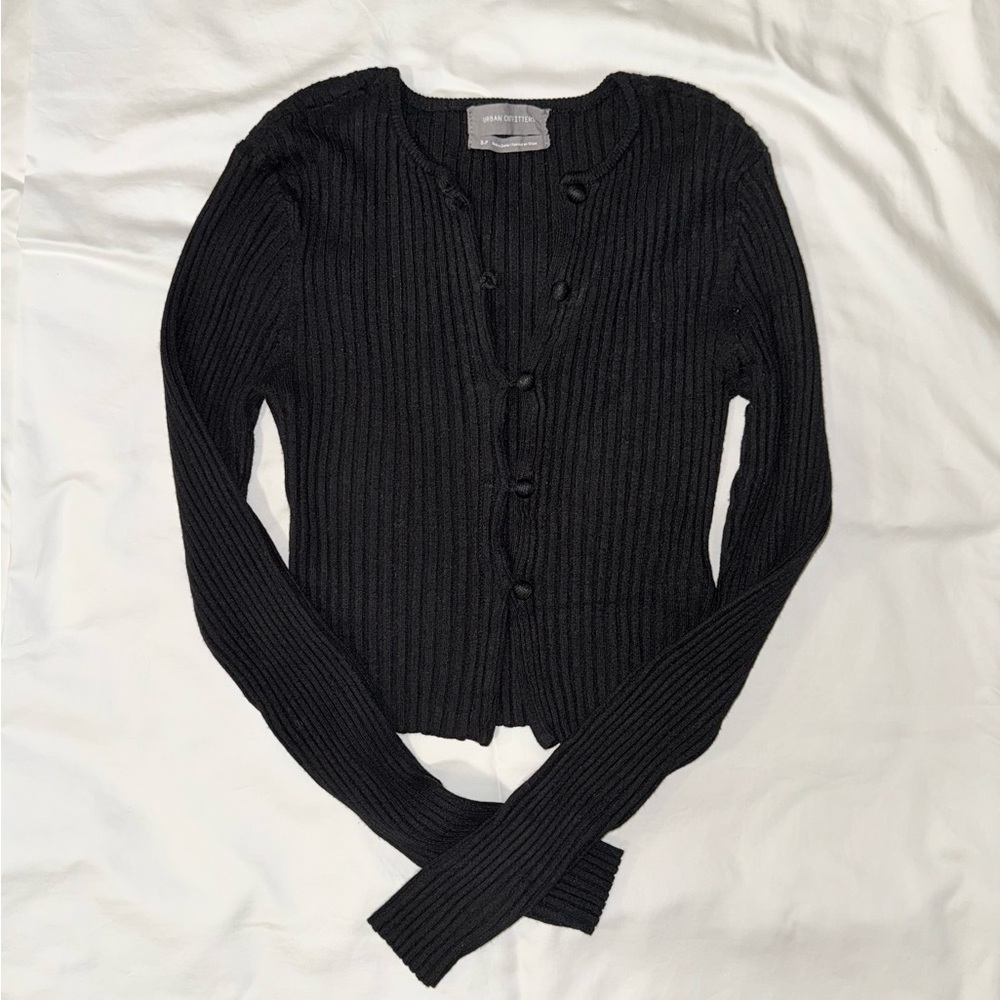Urban Outfitters Black Ribbed Button-Up Cropped Sweater in Small